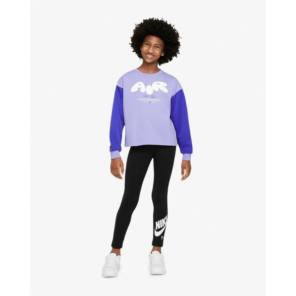 Nike Air Girls Long Sleeve Crew Neck Sweatshirt Top Purple Blue Large